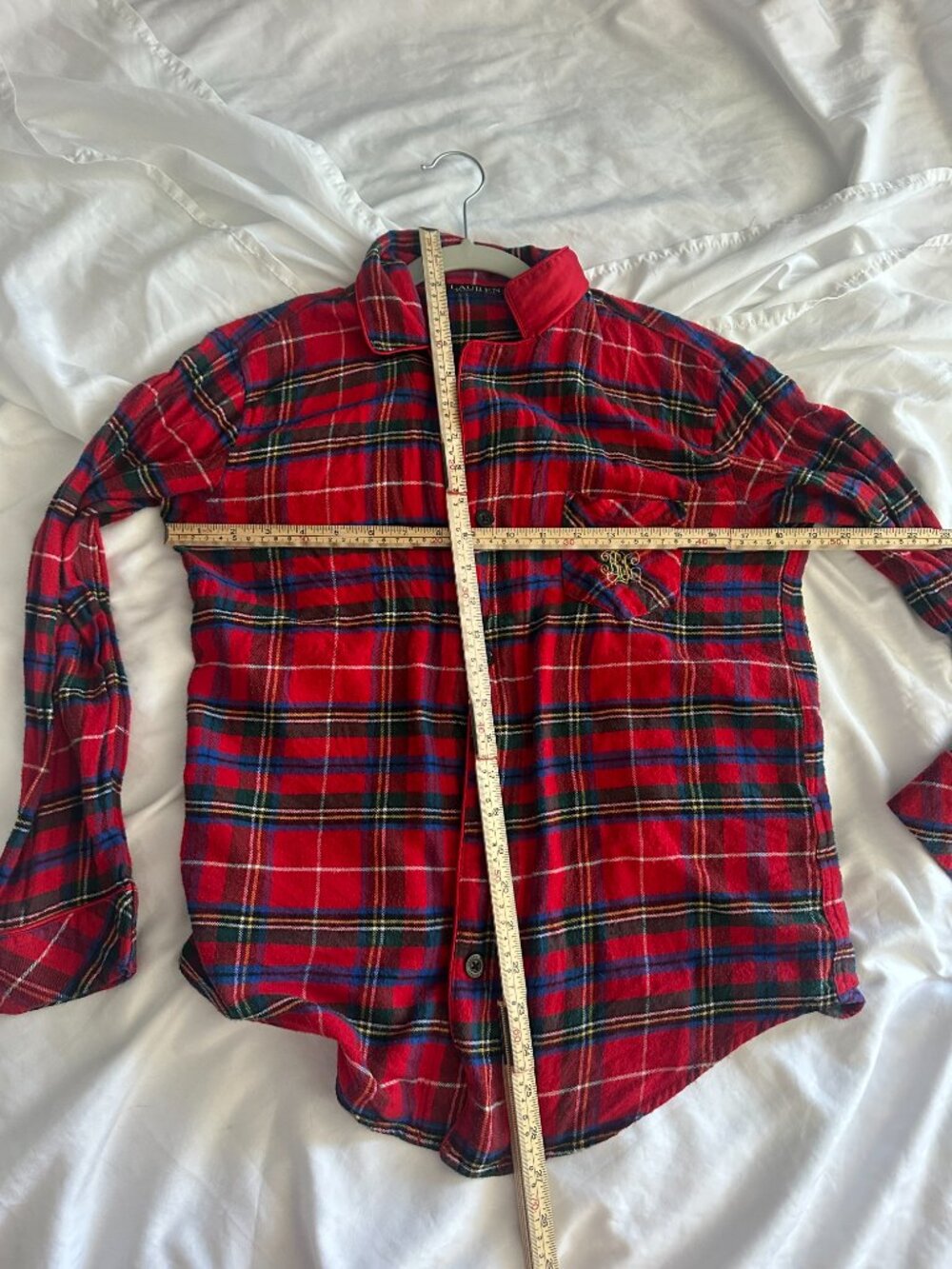 Vintage Lauren Ralph Lauren Black Label Red Tartan Plaid Crest Shirt Preppy S - Picture 9 of 9